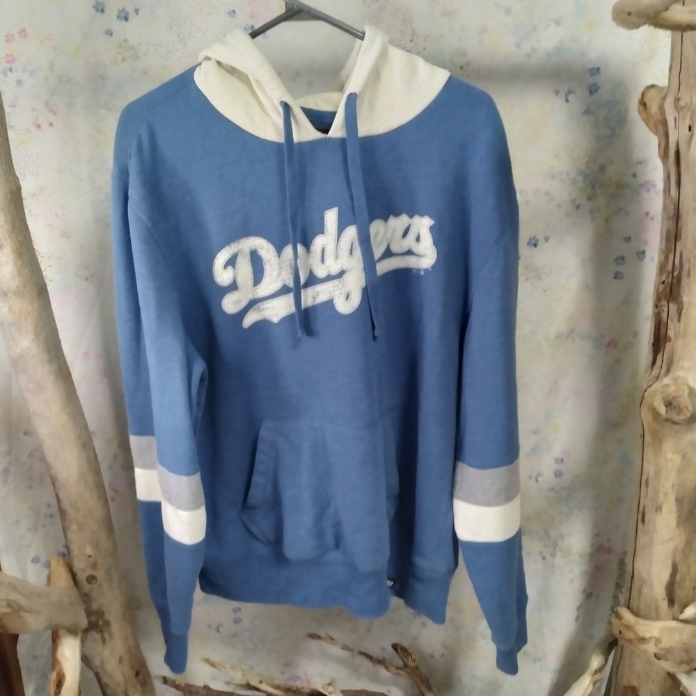 Dodgers baseball graphic vintage inspired look soft men's hoodie size L Brand 47